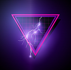紫色渐变背景上的三角形中的闪电矢量素材