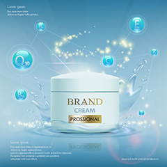 白色瓶装护肤品营养分子结构广告海