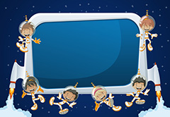 蓝色卡通儿童太空宇宙科技边框背景矢量素材