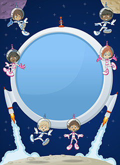 创意卡通儿童太空宇宙科技圆形边框背景矢量素材