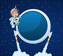 卡通太空宇宙科技蓝色圆形边框背景矢量素材