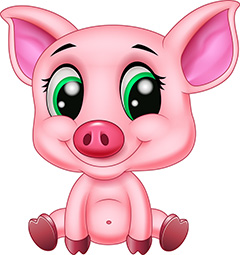坐在地上的可爱粉红色小猪卡通矢量素材
