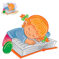 趴在书本上睡着的小女孩矢量素材