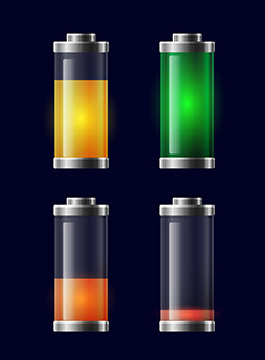 不同颜色的透明充电电池矢量素材