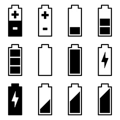 十二款不同形态的电池图标矢量素材