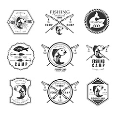 九款黑色不同形状的钓鱼标签矢量素材