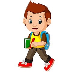 背着书包拿着书本行走的小男孩矢量素材