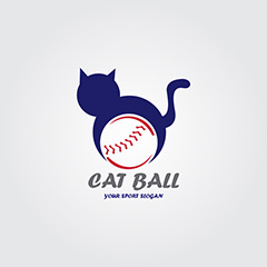 抽象猫咪棒球logo矢量素材