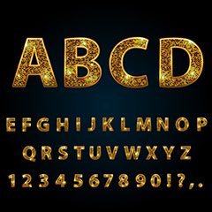 闪耀金色字母数字字体设计矢量素材