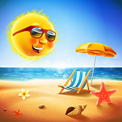 夏季海边旅游度假和微笑的太阳矢量素材