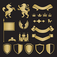 金色旗帜城堡标签标贴矢量素材