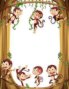 可爱猴子卡通与展板矢量素材