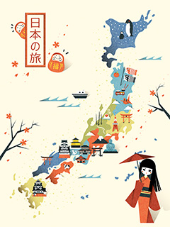 日本岛屿旅游特色矢量素材
