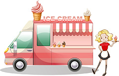 冰淇淋快餐车与美女矢量素材