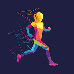 五彩女性与线条运动跑步人物矢量素材