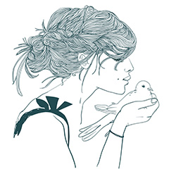 亲吻小鸟的美女插画绘画矢量素材