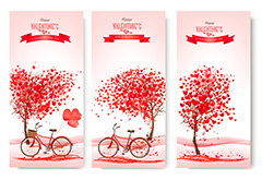 浪漫红色主题树木自行车矢量素材