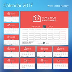 红色2017年日历设计矢量素材