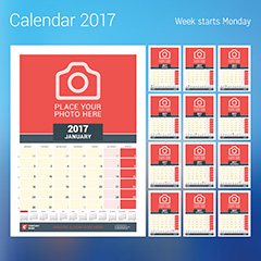 简约红色2017年日历设计矢量素材