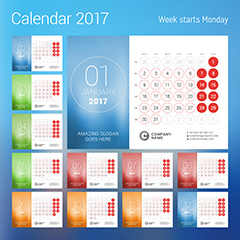 彩色2017年日历设计矢量素材
