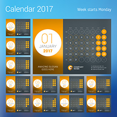 橙色渐变2017年日历设计矢量素材
