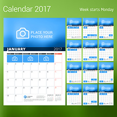 蓝色模糊背景2017年日历设计矢量素材