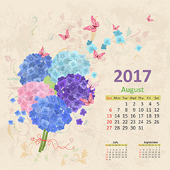 五彩花朵2017年日历设计矢量素材