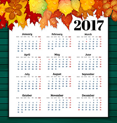 秋季2017年日历设计矢量素材