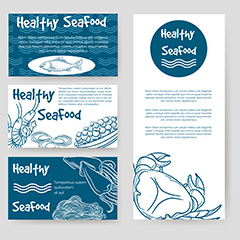 卡通海鲜食品主题卡片矢量素材