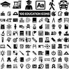 100个黑色教育类图标icon矢量素材