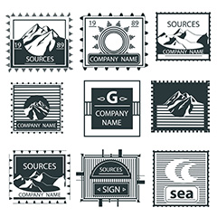 邮票式山峰海洋圆形标志矢量素材