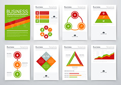 绿红色系商务元素画册版式设计矢量素材