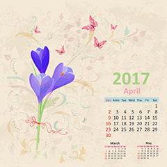 复古手绘花朵图案2017年月历矢量素材（四）