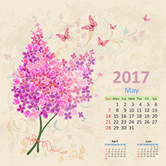 复古手绘花朵图案2017年月历矢量素材（五）