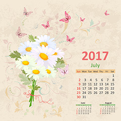 复古手绘花朵图案2017年月历矢量素材（七）
