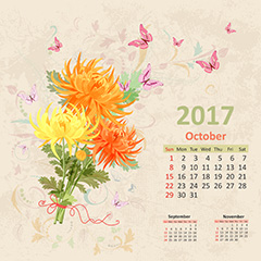 复古手绘花朵图案2017年月历矢量素材（十）