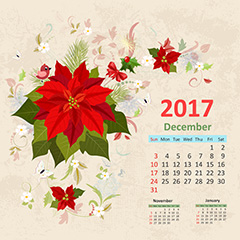 复古手绘花朵图案2017年月历矢量素材（十二）
