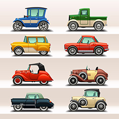 卡通风格的各种类型小轿车矢量素材
