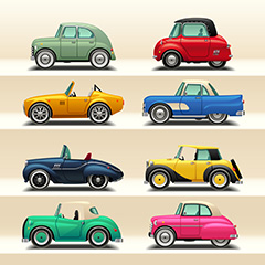 多种颜色的卡通风格小汽车矢量素材