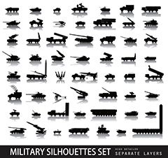 陆军军事设备剪影矢量素材（五）