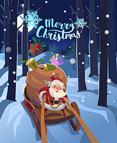 圣诞老人在丛林中乘坐雪橇的图案矢量素材