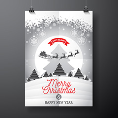黑白灰圣诞海报矢量素材（一）