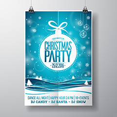蓝色圣诞party海报设计矢量素材