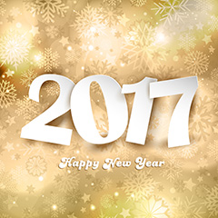 黄色雪花背景2017新年矢量素材