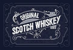 蓝色花纹苏格兰威士忌包装矢量素材