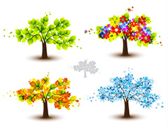 四颗缤纷多彩的枫树插画矢量素材