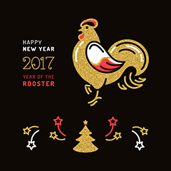 2017新年金色公鸡矢量素材