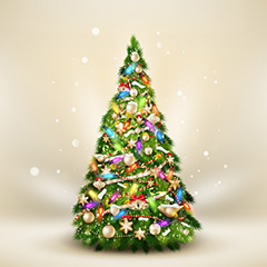 白色背景上的多彩装饰圣诞树矢量素材