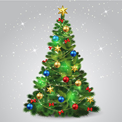 绿色圣诞树和圣诞装饰矢量素材