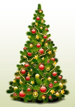 圣诞树上的圣诞球和星星装饰矢量素材